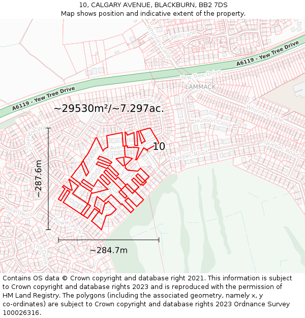 10, CALGARY AVENUE, BLACKBURN, BB2 7DS: Plot and title map