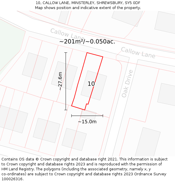 10, CALLOW LANE, MINSTERLEY, SHREWSBURY, SY5 0DF: Plot and title map