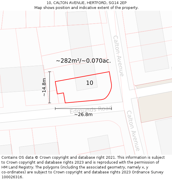 10, CALTON AVENUE, HERTFORD, SG14 2EP: Plot and title map