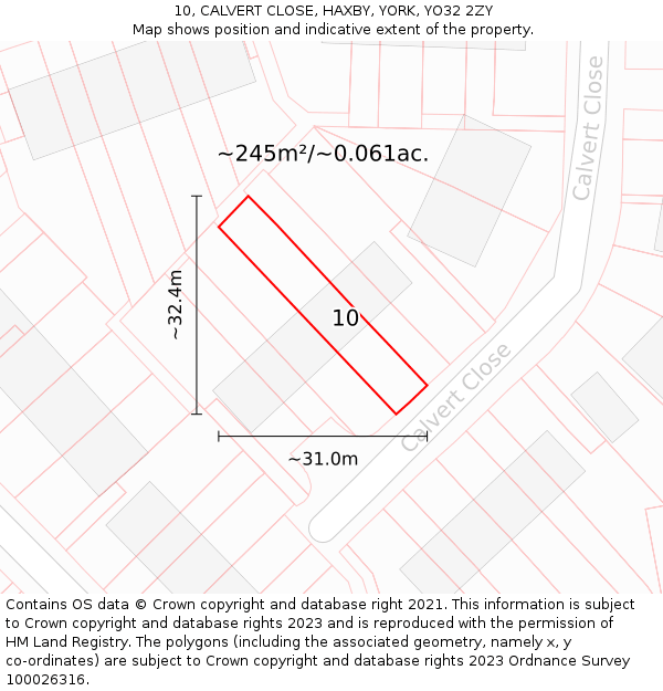 10, CALVERT CLOSE, HAXBY, YORK, YO32 2ZY: Plot and title map