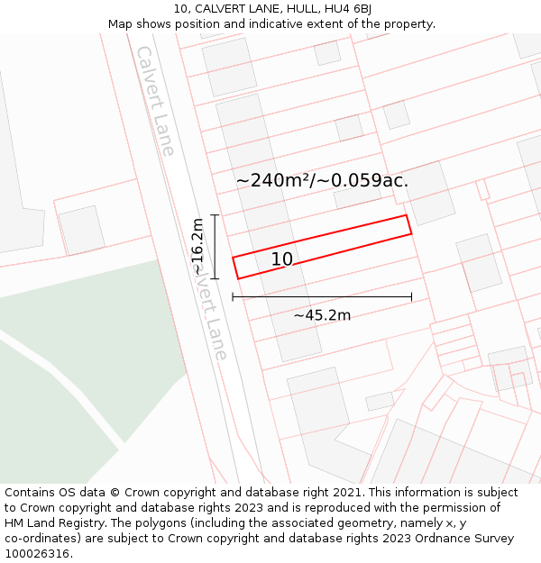 10, CALVERT LANE, HULL, HU4 6BJ: Plot and title map