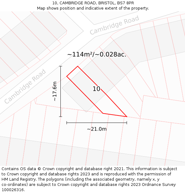 10, CAMBRIDGE ROAD, BRISTOL, BS7 8PR: Plot and title map