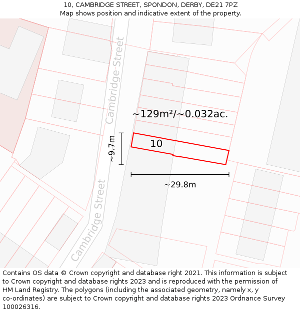 10, CAMBRIDGE STREET, SPONDON, DERBY, DE21 7PZ: Plot and title map