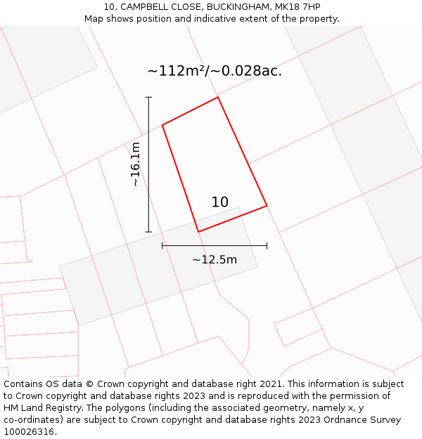 10, CAMPBELL CLOSE, BUCKINGHAM, MK18 7HP: Plot and title map