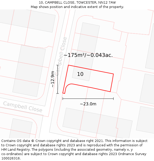 10, CAMPBELL CLOSE, TOWCESTER, NN12 7AW: Plot and title map