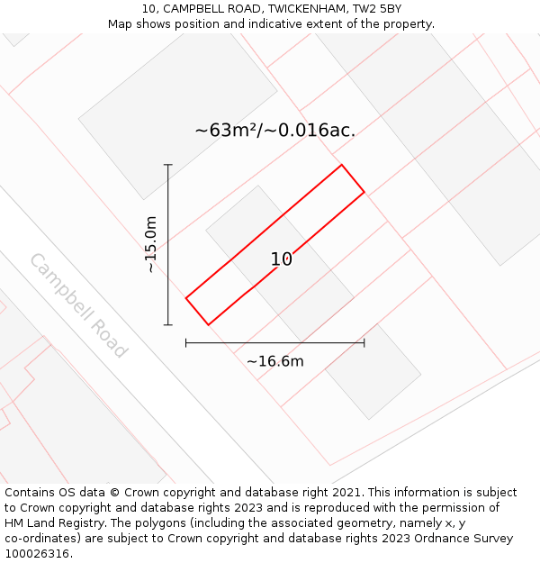 10, CAMPBELL ROAD, TWICKENHAM, TW2 5BY: Plot and title map