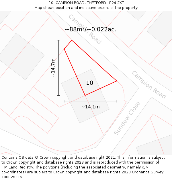 10, CAMPION ROAD, THETFORD, IP24 2XT: Plot and title map