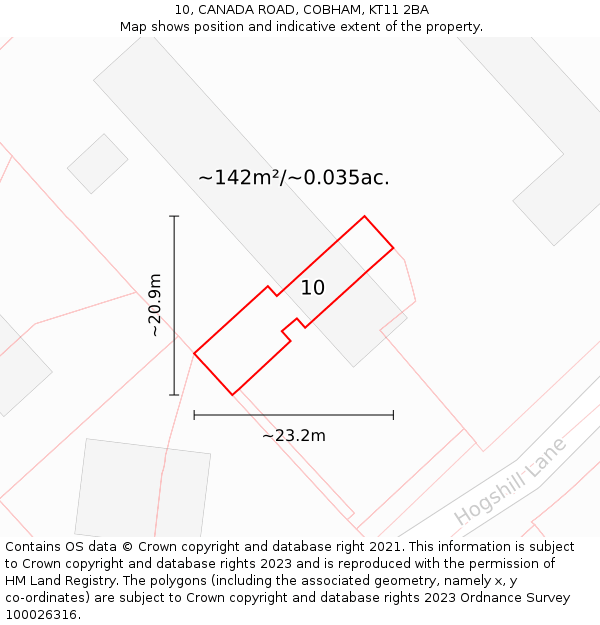 10, CANADA ROAD, COBHAM, KT11 2BA: Plot and title map