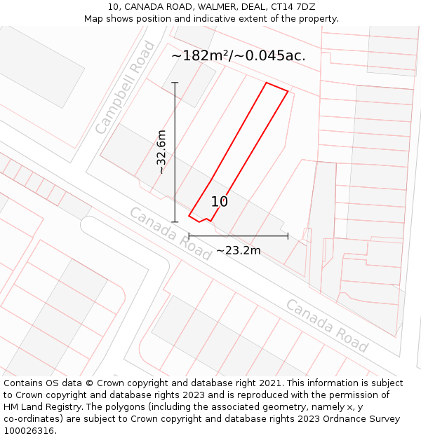 10, CANADA ROAD, WALMER, DEAL, CT14 7DZ: Plot and title map