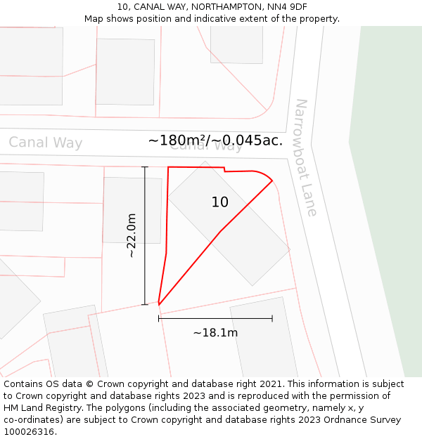 10, CANAL WAY, NORTHAMPTON, NN4 9DF: Plot and title map