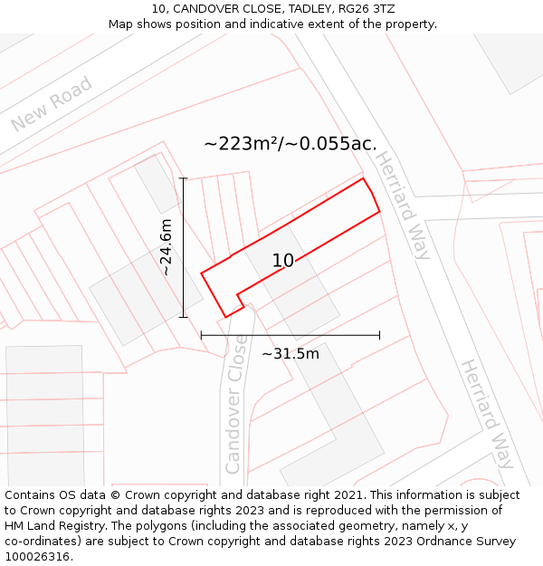 10, CANDOVER CLOSE, TADLEY, RG26 3TZ: Plot and title map