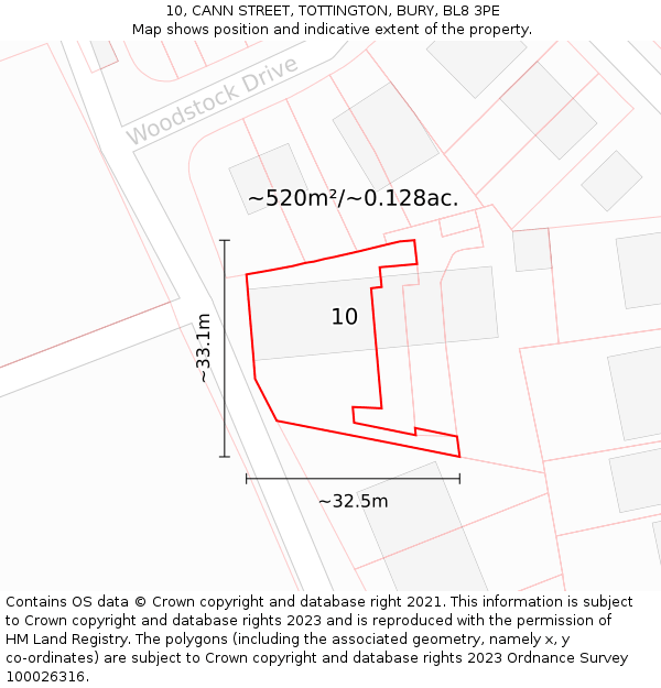 10, CANN STREET, TOTTINGTON, BURY, BL8 3PE: Plot and title map
