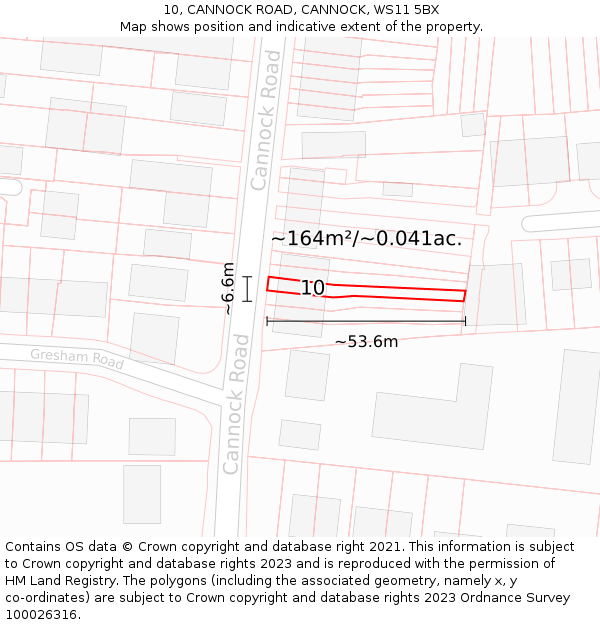 10, CANNOCK ROAD, CANNOCK, WS11 5BX: Plot and title map