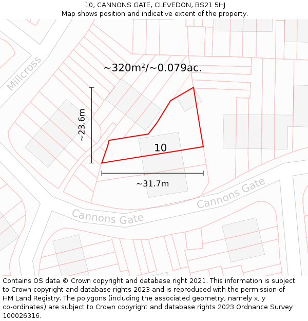 10, CANNONS GATE, CLEVEDON, BS21 5HJ: Plot and title map
