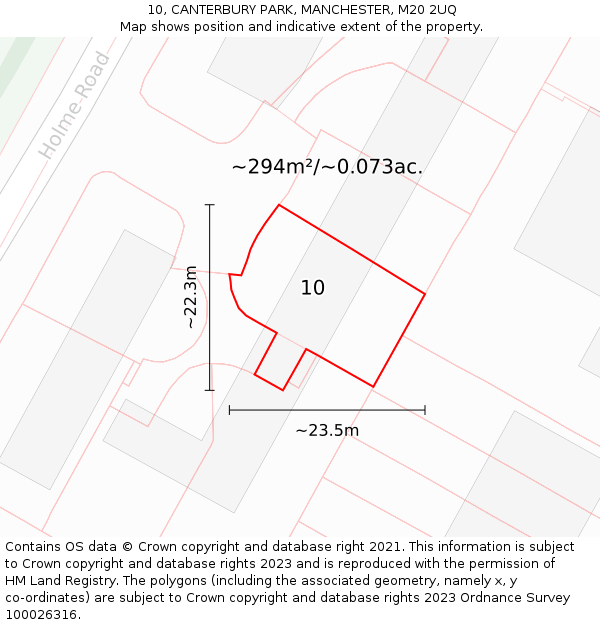 10, CANTERBURY PARK, MANCHESTER, M20 2UQ: Plot and title map