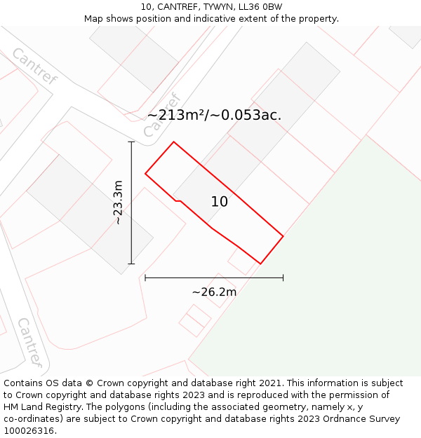 10, CANTREF, TYWYN, LL36 0BW: Plot and title map