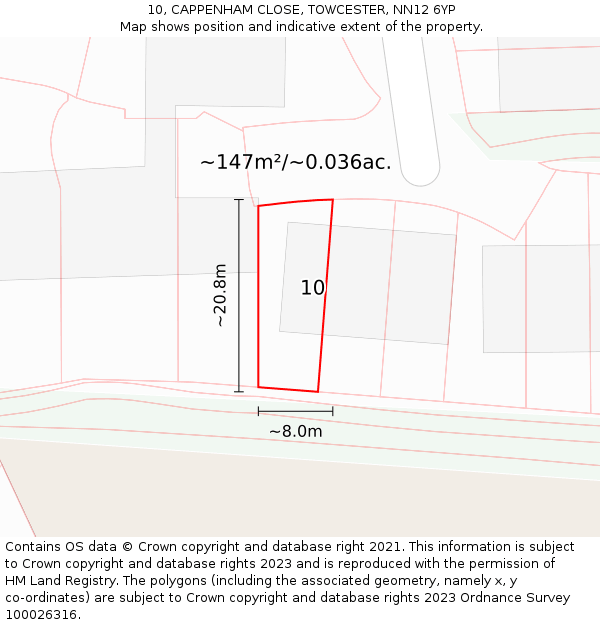 10, CAPPENHAM CLOSE, TOWCESTER, NN12 6YP: Plot and title map