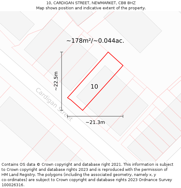 10, CARDIGAN STREET, NEWMARKET, CB8 8HZ: Plot and title map