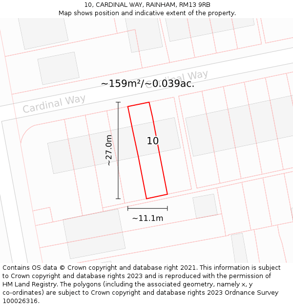 10, CARDINAL WAY, RAINHAM, RM13 9RB: Plot and title map