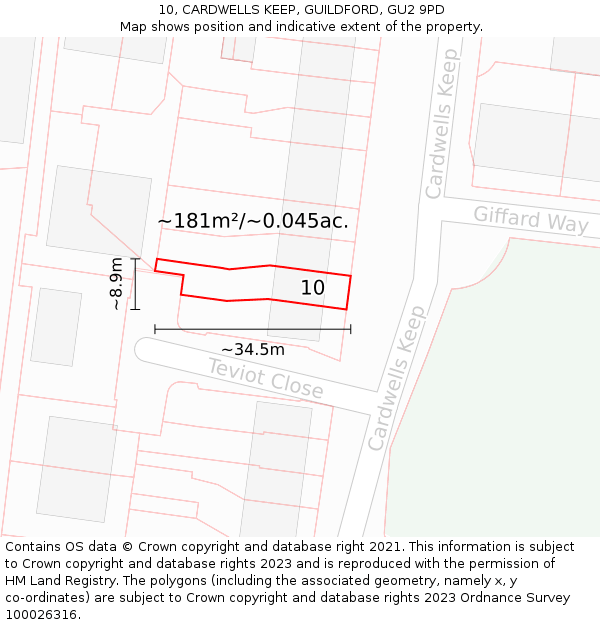 10, CARDWELLS KEEP, GUILDFORD, GU2 9PD: Plot and title map
