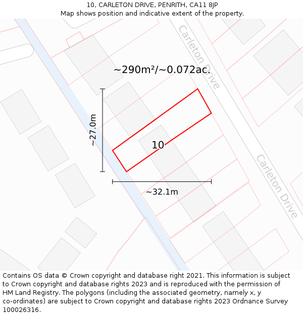10, CARLETON DRIVE, PENRITH, CA11 8JP: Plot and title map