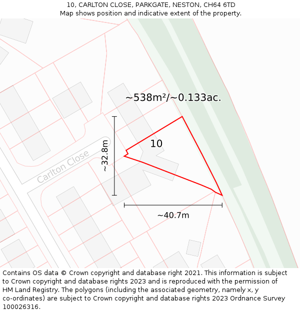 10, CARLTON CLOSE, PARKGATE, NESTON, CH64 6TD: Plot and title map