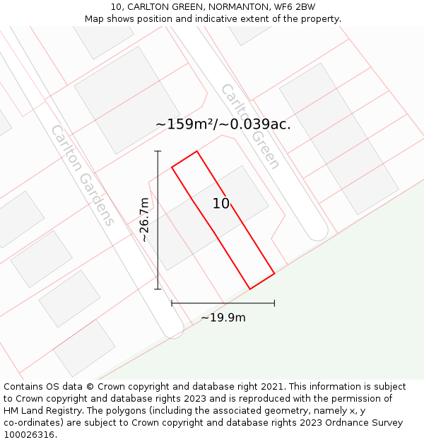 10, CARLTON GREEN, NORMANTON, WF6 2BW: Plot and title map