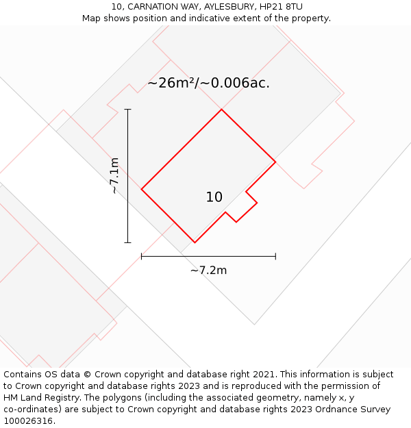 10, CARNATION WAY, AYLESBURY, HP21 8TU: Plot and title map