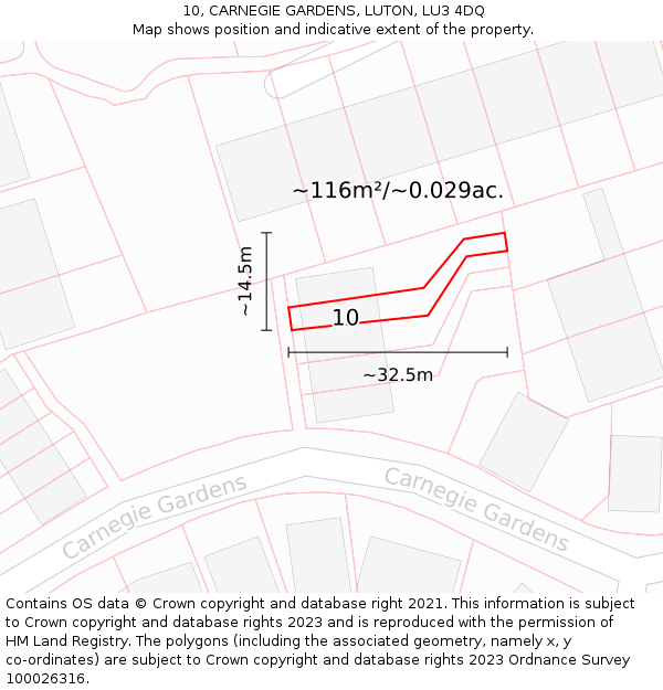 10, CARNEGIE GARDENS, LUTON, LU3 4DQ: Plot and title map