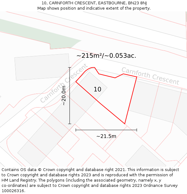 10, CARNFORTH CRESCENT, EASTBOURNE, BN23 8NJ: Plot and title map