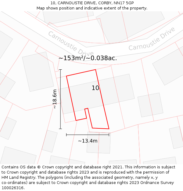 10, CARNOUSTIE DRIVE, CORBY, NN17 5GP: Plot and title map