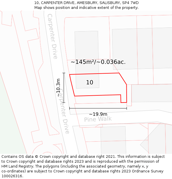 10, CARPENTER DRIVE, AMESBURY, SALISBURY, SP4 7WD: Plot and title map