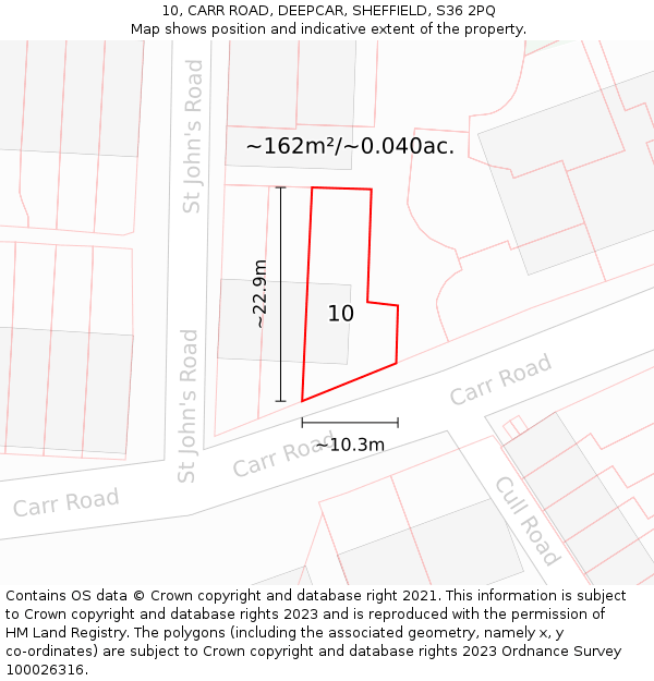 10, CARR ROAD, DEEPCAR, SHEFFIELD, S36 2PQ: Plot and title map