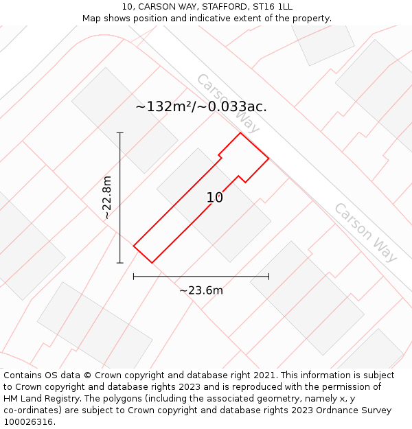 10, CARSON WAY, STAFFORD, ST16 1LL: Plot and title map