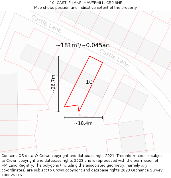 10, CASTLE LANE, HAVERHILL, CB9 9NF: Plot and title map