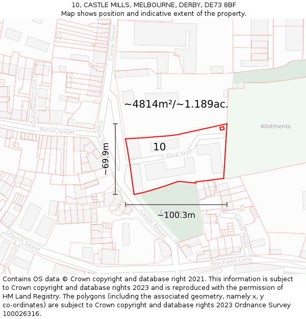 10, CASTLE MILLS, MELBOURNE, DERBY, DE73 8BF: Plot and title map