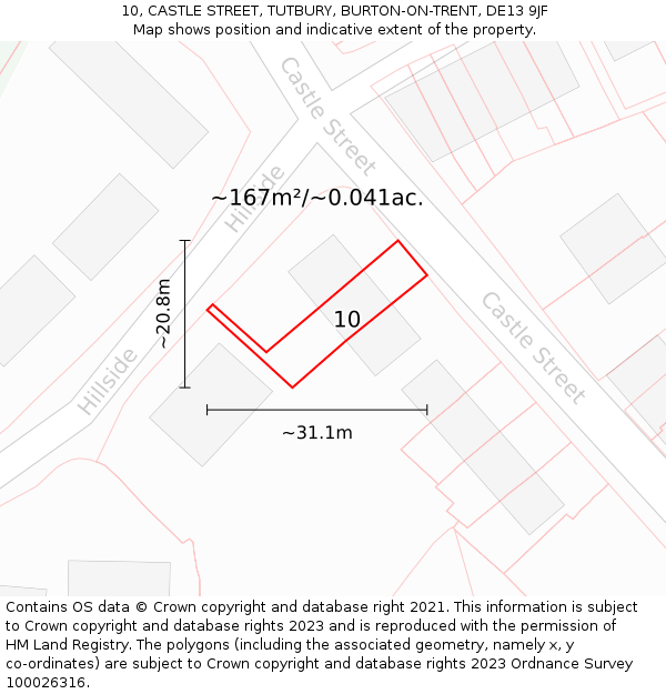 10, CASTLE STREET, TUTBURY, BURTON-ON-TRENT, DE13 9JF: Plot and title map
