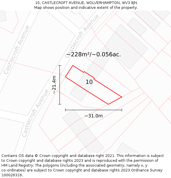 10, CASTLECROFT AVENUE, WOLVERHAMPTON, WV3 8JN: Plot and title map