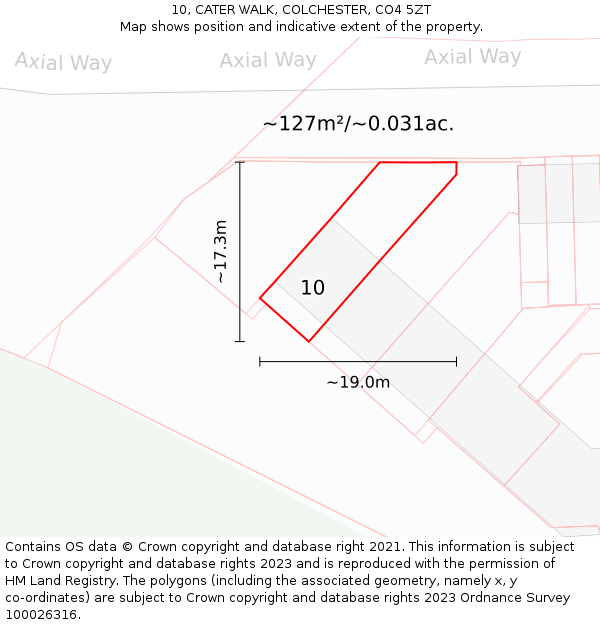 10, CATER WALK, COLCHESTER, CO4 5ZT: Plot and title map