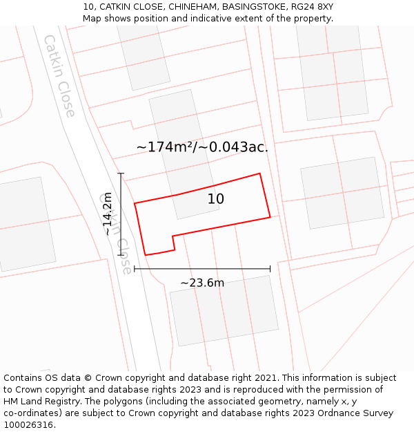 10, CATKIN CLOSE, CHINEHAM, BASINGSTOKE, RG24 8XY: Plot and title map
