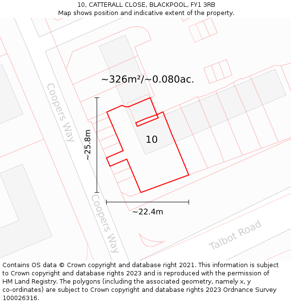10, CATTERALL CLOSE, BLACKPOOL, FY1 3RB: Plot and title map