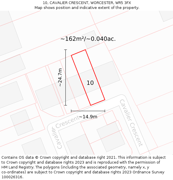 10, CAVALIER CRESCENT, WORCESTER, WR5 3FX: Plot and title map