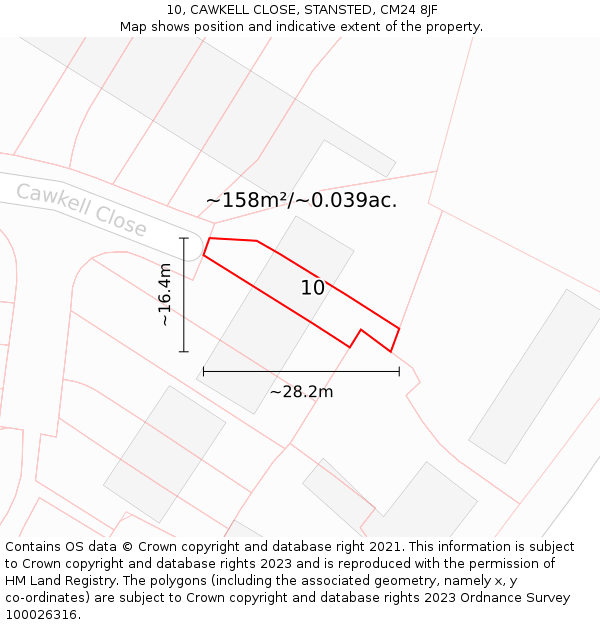 10, CAWKELL CLOSE, STANSTED, CM24 8JF: Plot and title map