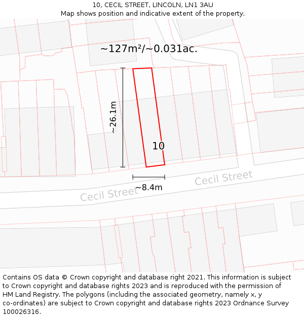 10, CECIL STREET, LINCOLN, LN1 3AU: Plot and title map