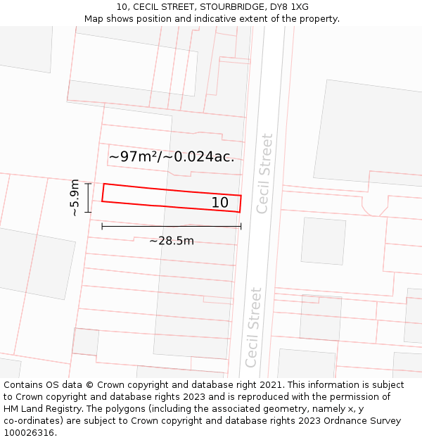 10, CECIL STREET, STOURBRIDGE, DY8 1XG: Plot and title map
