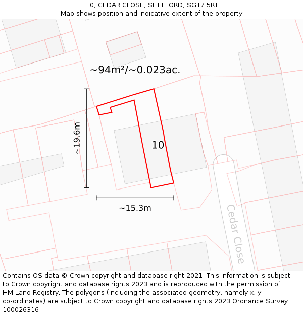 10, CEDAR CLOSE, SHEFFORD, SG17 5RT: Plot and title map