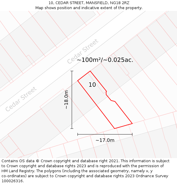 10, CEDAR STREET, MANSFIELD, NG18 2RZ: Plot and title map