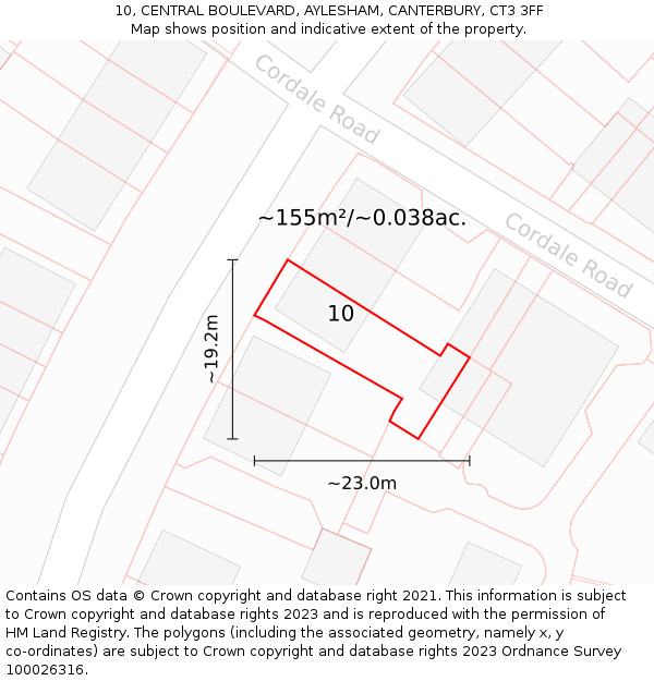 10, CENTRAL BOULEVARD, AYLESHAM, CANTERBURY, CT3 3FF: Plot and title map