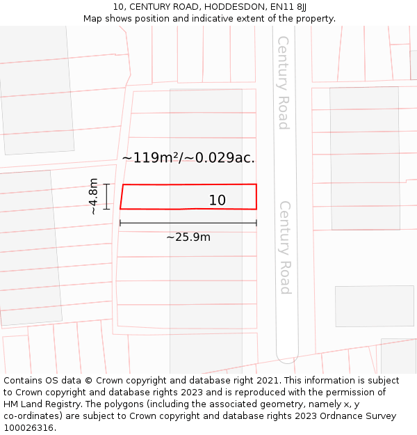 10, CENTURY ROAD, HODDESDON, EN11 8JJ: Plot and title map