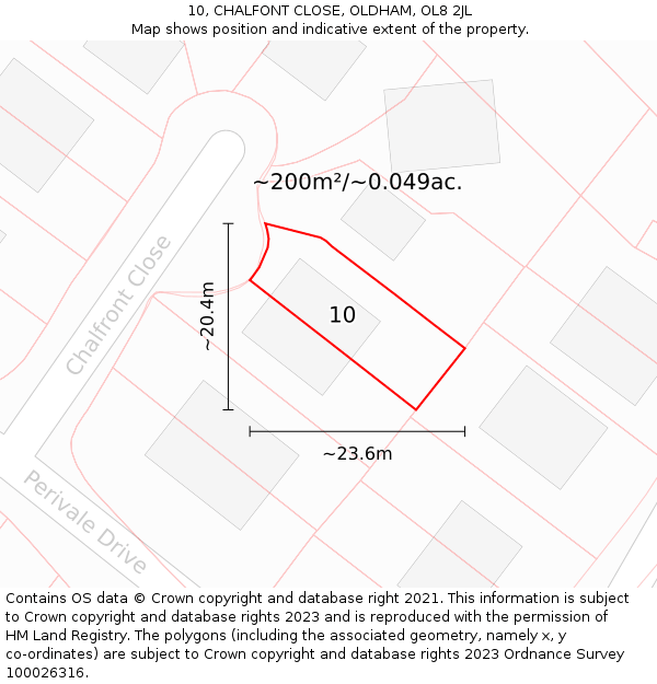 10, CHALFONT CLOSE, OLDHAM, OL8 2JL: Plot and title map